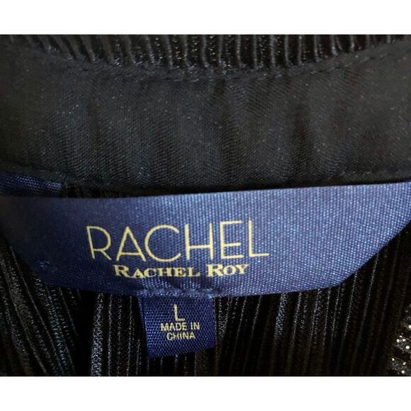 RACHEL ROY Pleated High Neck Sleeveless Black/Gold Dressy Sparkle Tank Large - Picture 5 of 9